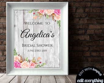 Blush Floral Bridal Shower welcome Sign Pink Floral Bridal Shower Welcome Sign Peach Floral Bridal Welcome Sign Printable Welcome Sign