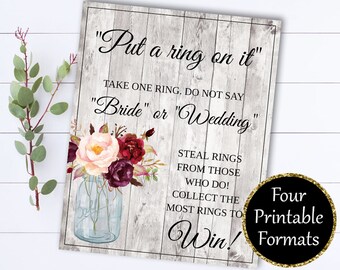 Put A Ring On It Bridal Shower Games -  Dont Say Bride Ring Game - Dont Say Wedding Ring Game - Ring On It Game - Don't say Bride Game