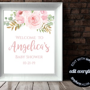 Pink Floral Baby Shower Welcome Sign Baby Welcome Sign Pink Baby Shower Decor Welcome Shower Sign Printable Welcome Sign Printable Sign