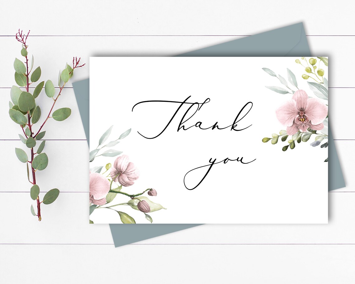 Blush Orchid Thank You Card Template Blush Floral Thank You Card ...