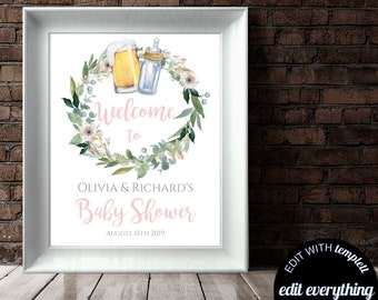 Floral Baby is Brewing Baby Shower Welcome Sign Editable Baby is Brewing Welcome Sign Printable Baby is Brewing Welcome Baby Shower Sign