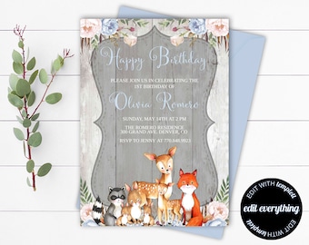 Woodland Animals Birthday Party Invitation Template Woodland Animals Birthday Invitation Template Woodland Birthday Party Template