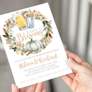Fall Baby Is Brewing Baby Shower Invitation Gender Neutral A Baby is Brewing Baby Shower Invitation Template Beer Baby Shower Invite