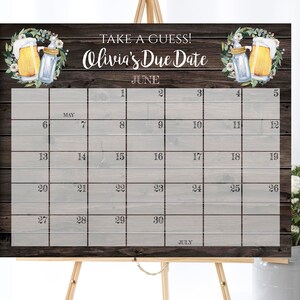 Greenery Due Date Poster Template Editable Guess the Due Date Baby Shower Game Baby Shower Calendar Birthday Prediction Baby Shower Activity