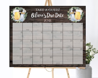 Greenery Due Date Poster Vorlage Editierbar Errate das Fälligkeitsdatum Baby Shower Spiel Baby Shower Kalender Geburtstagsvorhersage Baby Shower Aktivität