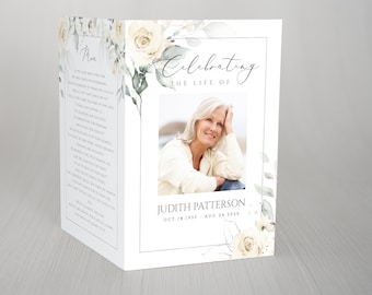 Editable White Floral Geometric Funeral Program Template Celebrating the Life of Funeral Program Celebration of Life Funeral Program FT03