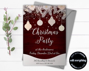 Vintage Christmas Party invitation template - Holiday party invite - Instant Download Printable Invitation - Rustic Holiday Invitation