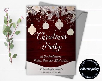 Vintage Christmas Party invitation template Holiday party invite Instant Download Printable Invitation Rustic Holiday Invitation