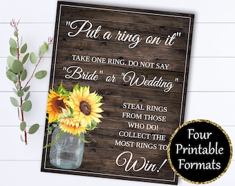 Sunflower Put A Ring On It Bridal Shower Games Don't Say Bride Ring Game Don't Say Wedding Ring Game Ring On It Game Don't say Bride Game