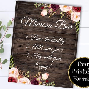 Pink Bridal Shower Mimosa Bar Sign Mimosa Sign Bridal Shower Decor Mimosa Bar Printable Floral Mimosa Bar Sign Printable Mimosa Bar sign