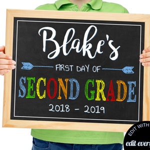 Boys First Day of School First Second Grade Sign First Day of Second Grade Sign First Day of School Sign Back to School 1st Day of School
