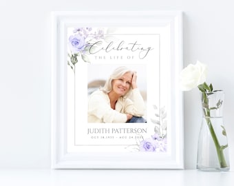 Editable Celebration of Life Welcome Sign Template Purple Floral Memorial Sign Celebrating The Life of Funeral Sign Printable Funeral FT12