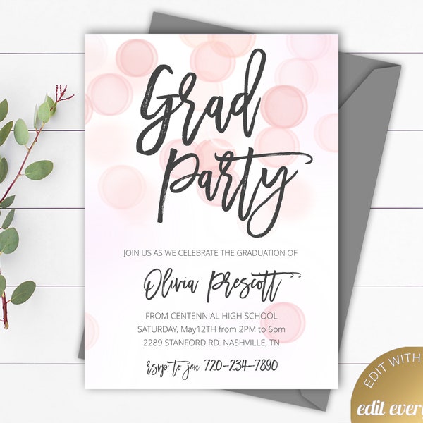 Editable Graduation Party Invitation Template Grad Party Invitation Template Printable Grad Party Invitation Senior Graduation Announcement