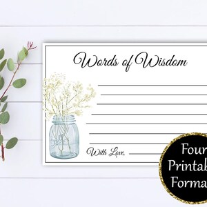 Words of Wisdom Bridal Shower cards - Words of Wisdom Cards - Advice Cards - Baby Shower Games - Printable Words of Wisdom Baby Shower Cards