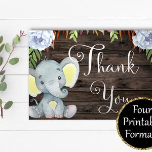Elephant Thank You Card Thank You Template Printable Thank You Baby Shower Thank You Thank You Cards Instant Download DIY Thank You Card