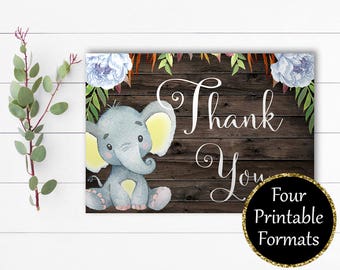 Elephant Thank You Card Thank You Template Printable Thank You Baby Shower Thank You Thank You Cards Instant Download DIY Thank You Card