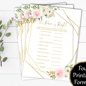 Pink Floral Price is Right Baby Shower Games Gold Geometric The Price is Right Game Instant Download Price is Right Printable Price is Right