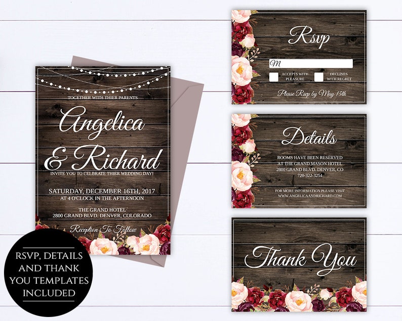 Rustic Wedding Invitation Template Country Wedding Template Instant Download Printable Invitation Rustic Invitation Wedding Template