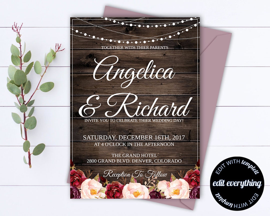 Rustic Wedding Invitation Template Country Wedding Template Instant Download Printable ...