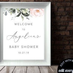 Blush Floral Baby-Dusche-Willkommens-Zeichen Baby-Willkommens-Zeichen Blush Baby-Dusche-Dekor-Willkommens-Dusche-Zeichen Druckbares Willkommensschild Druckbares Zeichen