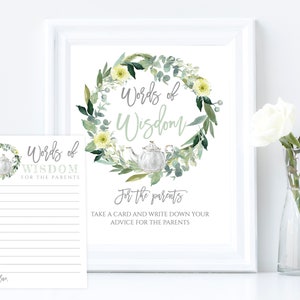 Floral Gender Neutral Words of Wisdom Baby Shower cards Words of Wisdom Cards Brewing Tea Advice For Parents Cards Printable Words of Wisdom