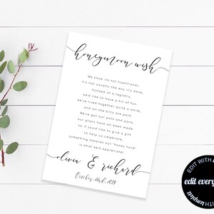 Honeymoon Wish Card - Wedding Wishing Well Wedding Invitation Insert - Honeymoon Fund - Instant Download - Wishing Well Invitation Insert