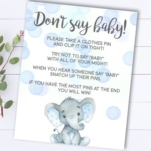 Elephant Don&#39;t Say Baby Game Don&#39;t Say Baby Shower Games Don&#39;t Say Baby Baby Shower Activity Don&#39;t Say Baby Sign Don&#39;t Say Baby Clothes Pin