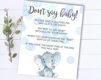 Elephant Don't Say Baby Game Don't Say Baby Shower Games Don't Say Baby Baby Shower Activity Don't Say Baby Sign Don't Say Baby Clothes Pin