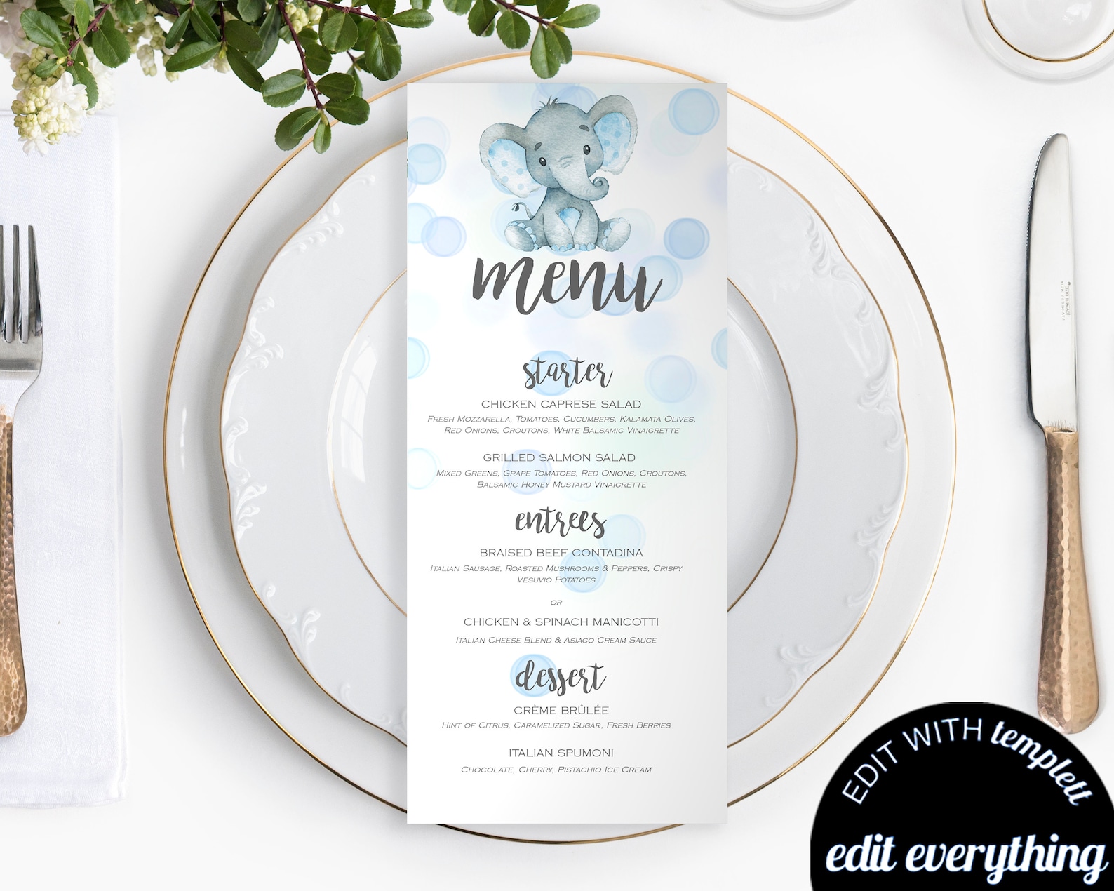 Baby Shower Menu Template