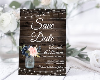 Navy Floral Save the Date Wedding Template Blush Floral Save the Date Card Southern Save the Date Invite Printable Save Date Save Our Date