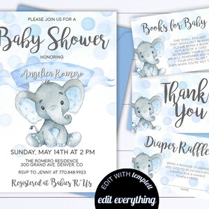 Blue Elephant Baby Shower Boy Invite Blue Baby Shower  Baby Boy Shower Invitations Blue Elephant Boy Baby Shower Blue Elephant Invite