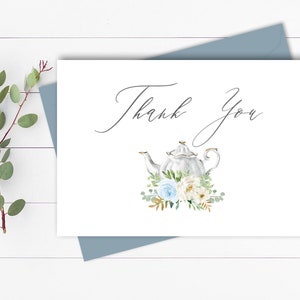 Blue floral Thank You Card Template Tea pot Thank You Card Template Printable Thank You Card Editable Thank You Card Template BS01