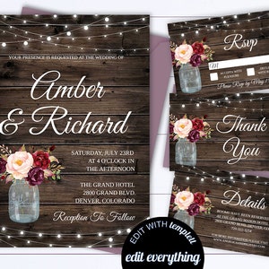 Rustic Wedding Invitation Template - Country Wedding Template - Instant Download Printable Invitation - Rustic Invitation Wedding Template