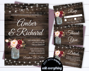 Rustic Wedding Invitation Template - Country Wedding Template - Instant Download Printable Invitation - Rustic Invitation Wedding Template