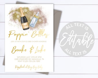 Champagne Poppin' Bottles Couples Baby Shower Invitation Poppin Bottles Co-ed Baby Shower Invitation Poppin Bottles Baby Shower Invitation