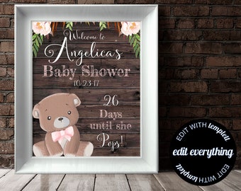 Pink Bear Baby Shower Welcome Sign Baby Welcome Sign Teddy Bear Baby Shower Decor Welcome Shower Sign Printable Welcome Sign Printable Sign