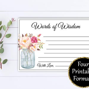 Words of Wisdom Bridal Shower cards - Words of Wisdom Cards - Advice Cards - Baby Shower Games - Printable Words of Wisdom Baby Shower Cards