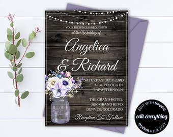 Rustic Wedding Invitation Template - Country Wedding Template - String Lights Printable Invitation - Rustic Invitation Wedding Template