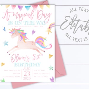 Unicorn Birthday Invitation Unicorn Birthday Party Invitation Printable Unicorn Party Unicorn Birthday Party Unicorn Birthday Invitations