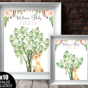 Pink Giraffe Baby Shower Fingerprint Tree Baby Shower Fingerprint Tree Guestbook Baby Shower Thumbprint Guestbook Baby Shower Guest book
