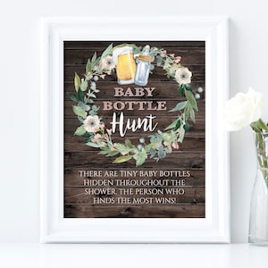 Editable Baby Bottle Hunt Sign Template Printable Baby Bottle Hunt Baby Shower Game Baby Bottle Search Game