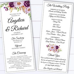 Tea Length Wedding Program Template Floral Ceremony Program Instant