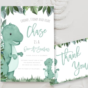 Editable One-A-Saurus Dinosaur Birthday Invitation Dinosaur T-Rex Birthday Party Boy Dinosaur 1st Birthday Party First Birthday Invite