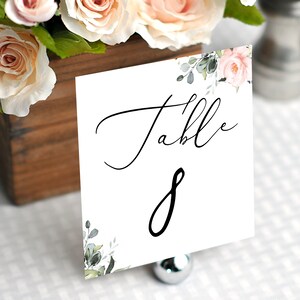 Blush Floral Greenery Table Card Template Printable Table Cards Greenery Wedding Table Number Cards Wedding Floral Table Number Card