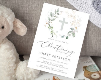 Editable Christening Invitation Boy Christening Invitation Template Printable Christening Invites Gender Neutral Christening Invites
