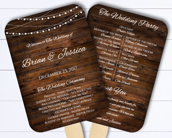 Rustic Country Wedding Program Fan Template Rustic Wedding Etsy