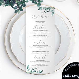 Greenery Wedding Menu Template Garden Wedding Menu Cards Botanical Menu Eucalyptus Menu Card Greenery Menu Card Printable Wedding Menu Cards