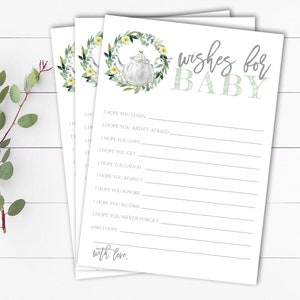 Deseos florales para tarjeta de bebé Baby Shower Deseos Deseos para juego de bebé Descarga instantánea Tarjeta de deseos de bebé Elaboración de té Deseos editables para bebé