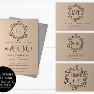 Kraft Wedding Invitation Template - Kraft Invitation Template - Instant