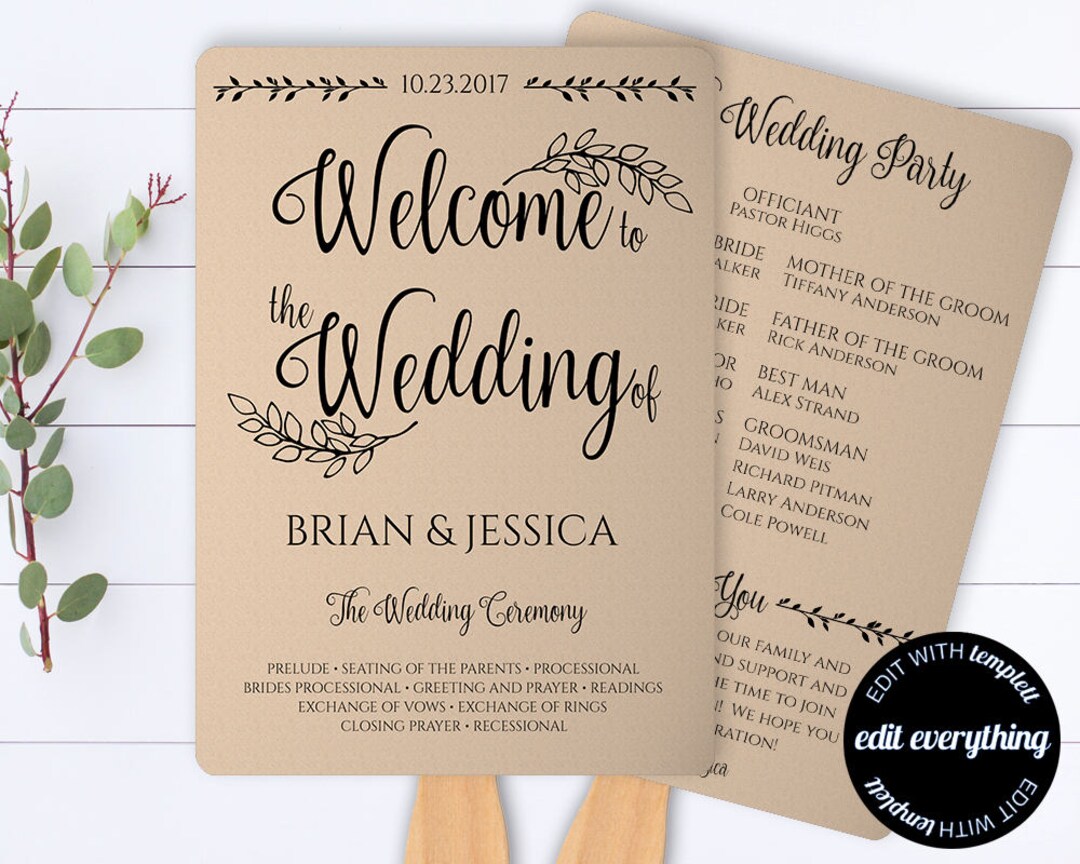 Rustic Wedding Program Template - Printable Program - Wedding Fans ...